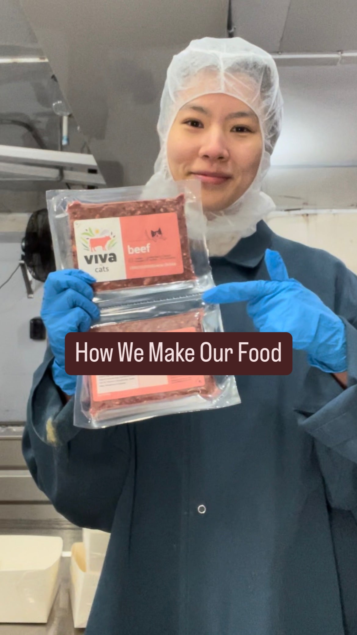 video of person holding a pack of viva, showcasing how we make our food