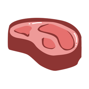 A simple illustration of a raw red meat steak or beef cut shown from the side