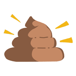 A cartoon illustration of a brown poop emoji.