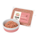 Viva Dogs ground pork recipe pet food packaging and bowl on a white background